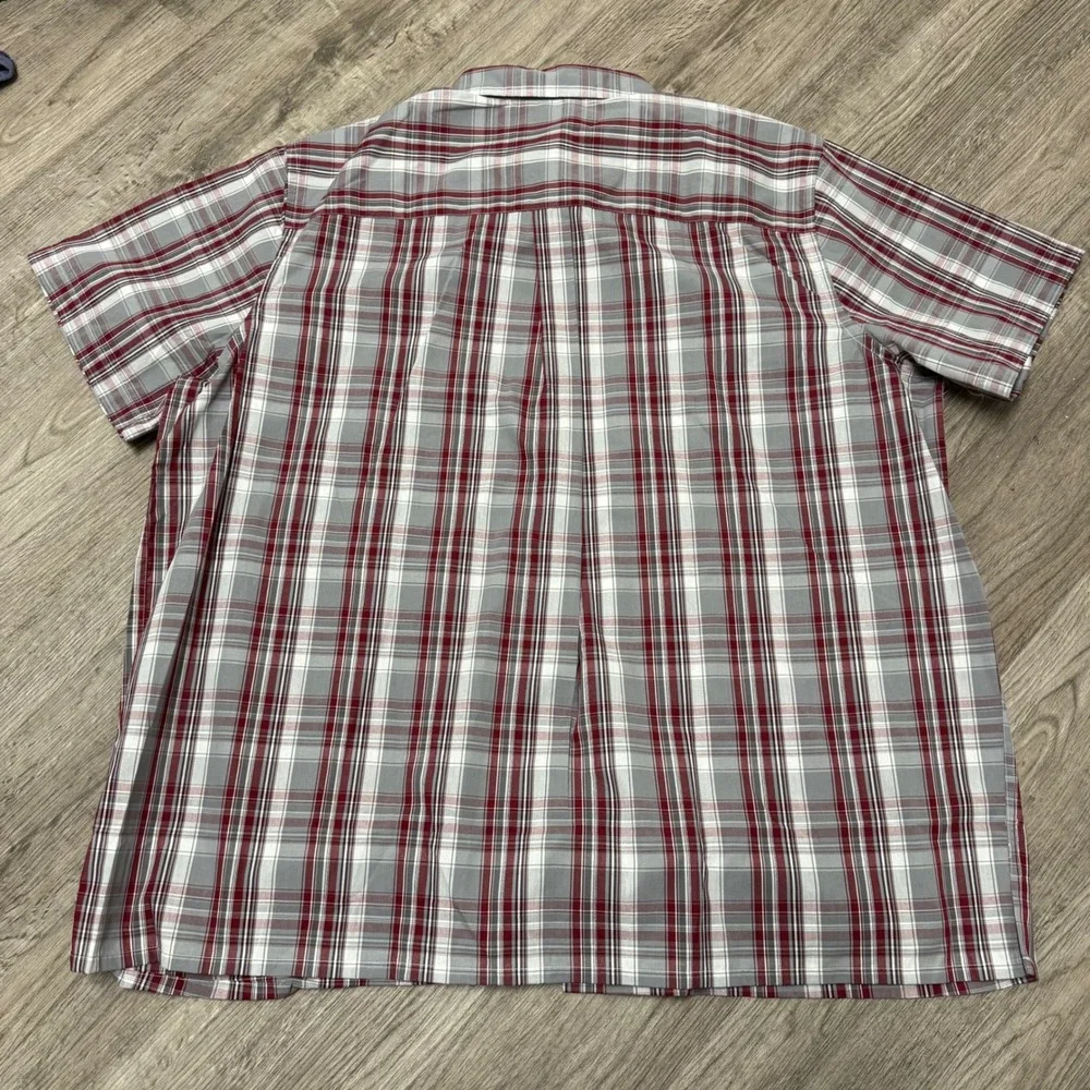 Lot of 2 KingSize Mens 3XL Big Plaid Short Sleeve Button Down Shirts Red Blue - Picture 8 of 10